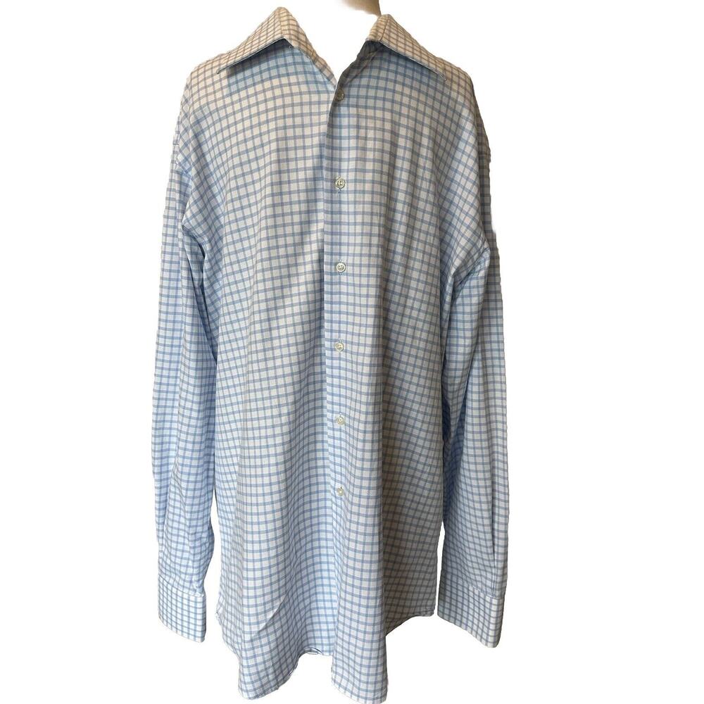 La Camiceria Button Up Shirt Mens 17.5 44 White Blue Italian Roma Casual Adult